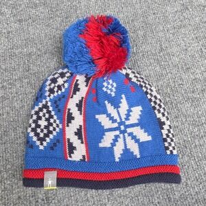 SmartWool Beanie Pom‎ Hat Blue Fair Isle Knit Lined One Size Winter Ski Mens
